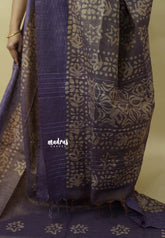 Dual Shade Midnight Plum- Soft Tissue Silk with Bandini Block Prints and 3D weaving Border